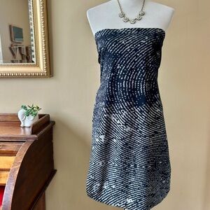 Zero + Maria Cornejo Black and Silver Silk Strapless Mini Dress Size 4